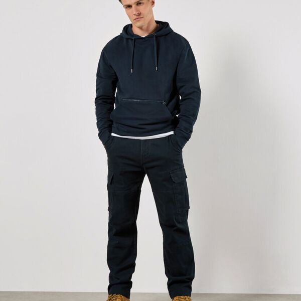 Regular fit piqué hoodie with zipped pocket Thumbnail